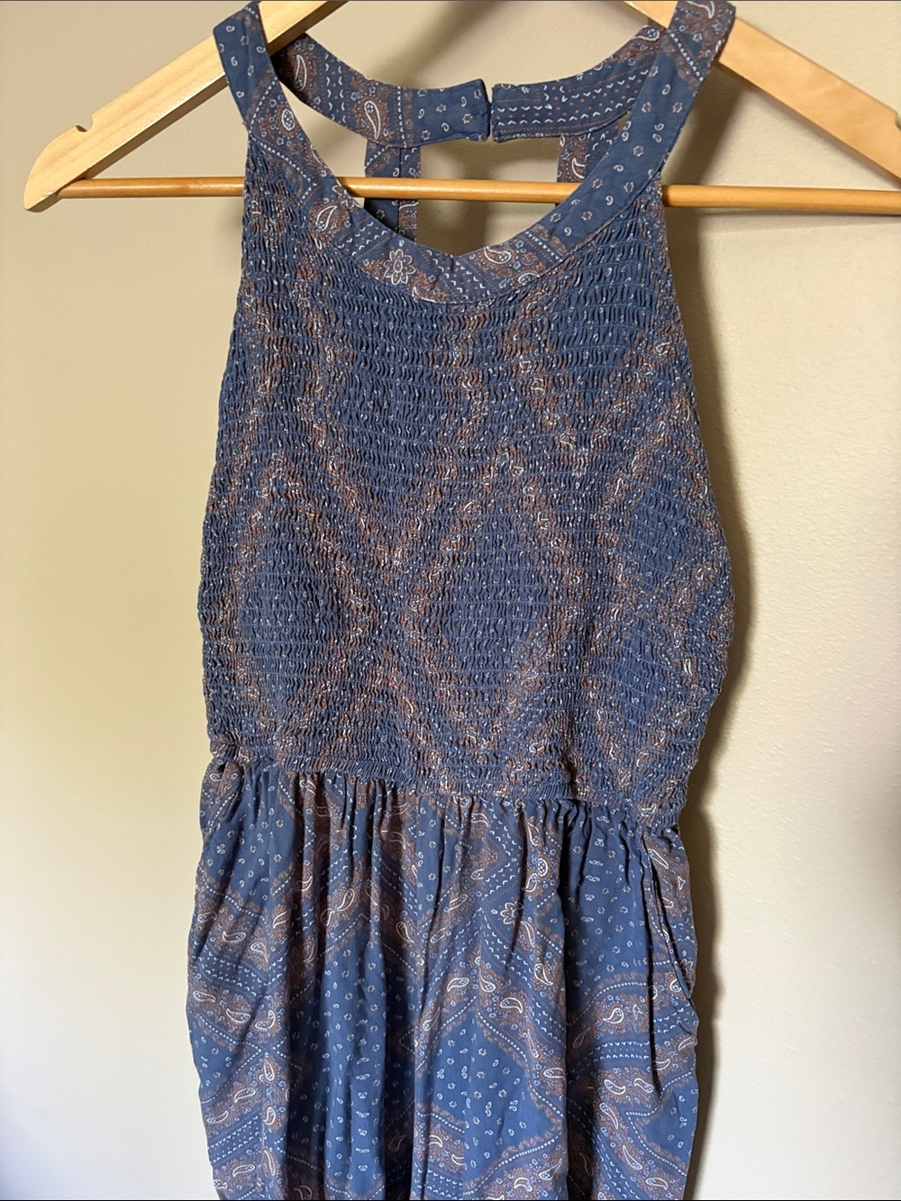Japna Blue Paisley Smocked Midi Dress